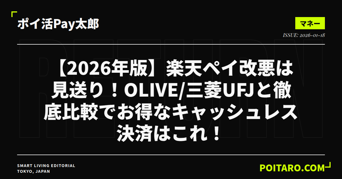【2026年版】楽天ペイ改悪は見送り！Olive/三菱UFJと徹底比較でお得なキャッシュレス決済はこれ！